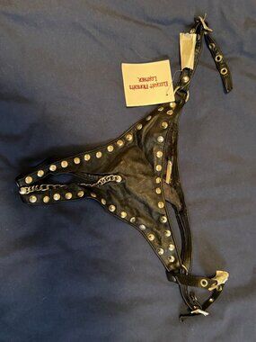 NWT- Leather Crotchless Thong Underwear -L